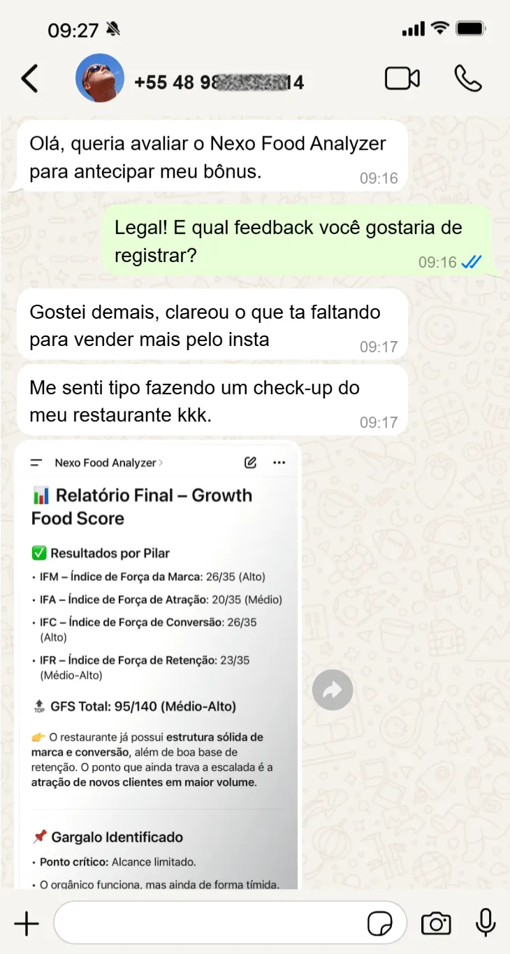 3 Depoimentos Nexo Food Analyzer