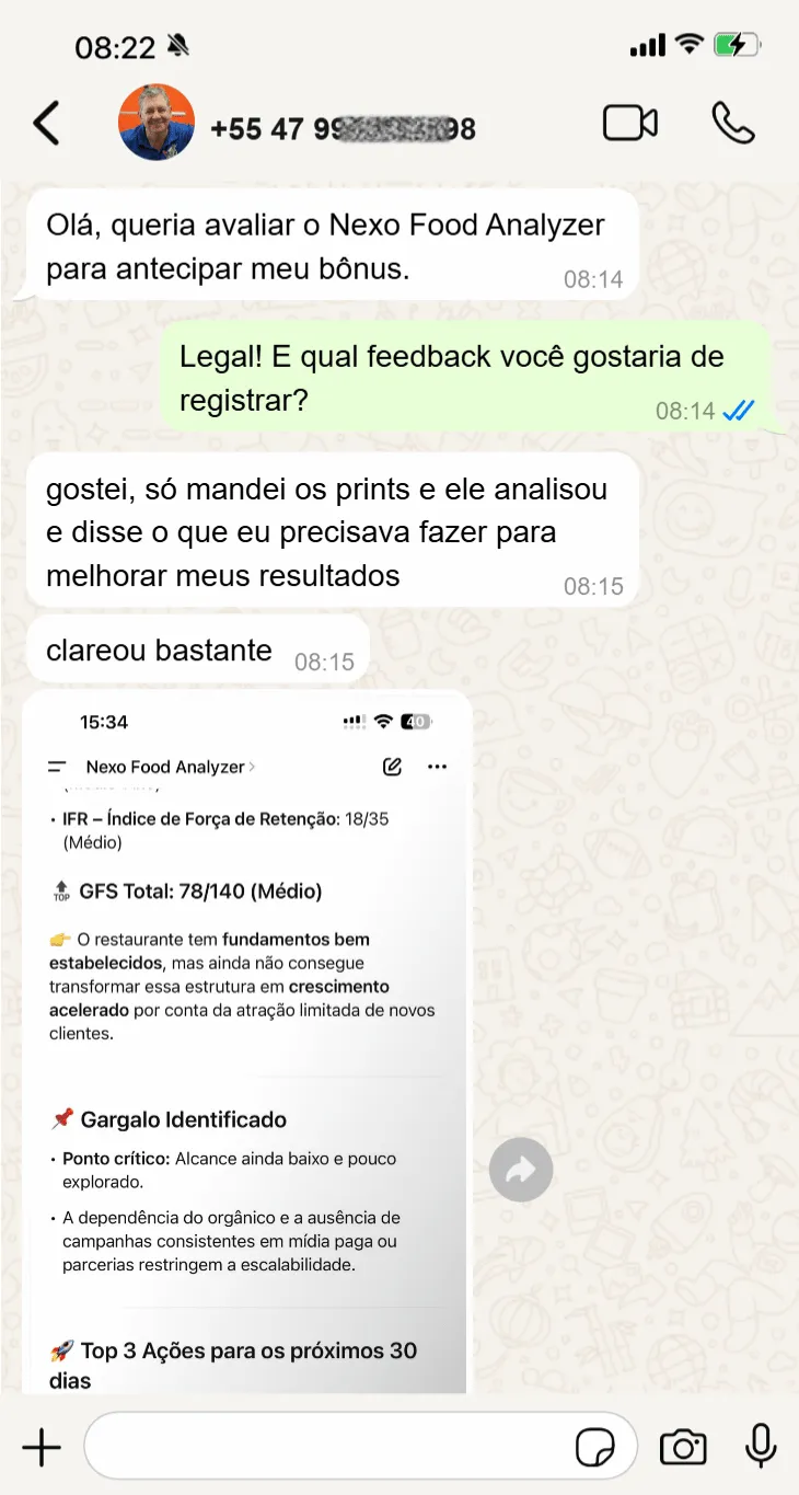 5 Depoimentos Nexo Food Analyzer