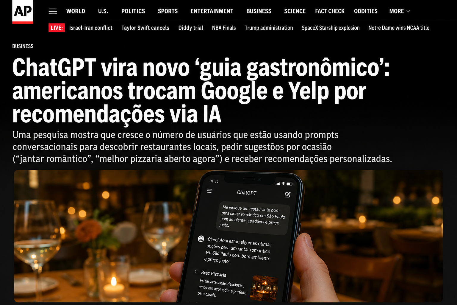 Associated Press — ChatGPT vira novo guia gastronômico