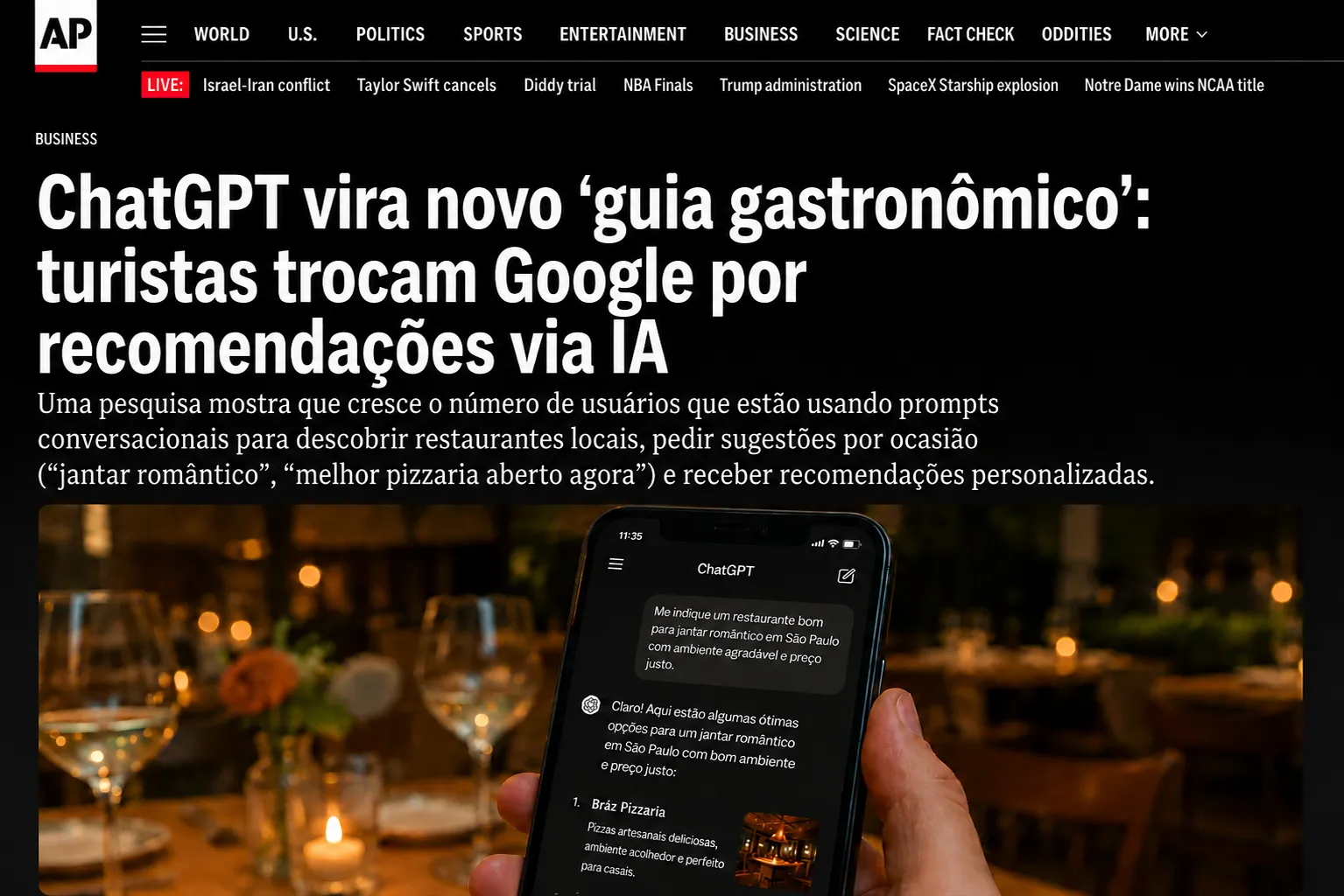 Associated Press — ChatGPT vira novo guia gastronômico